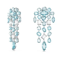 Gema clip earrings, Mixed cuts, Chandelier, Extra long, Blue, Rhodium plated by SWAROVSKI