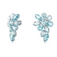 Gema drop earrings, Mixed cuts, Flower, Blue, Rhodium plated by SWAROVSKI