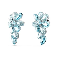 Gema drop earrings, Mixed cuts, Flower, Blue, Rhodium plated by SWAROVSKI