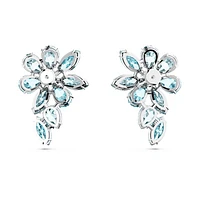 Gema drop earrings, Mixed cuts, Flower, Blue, Rhodium plated by SWAROVSKI