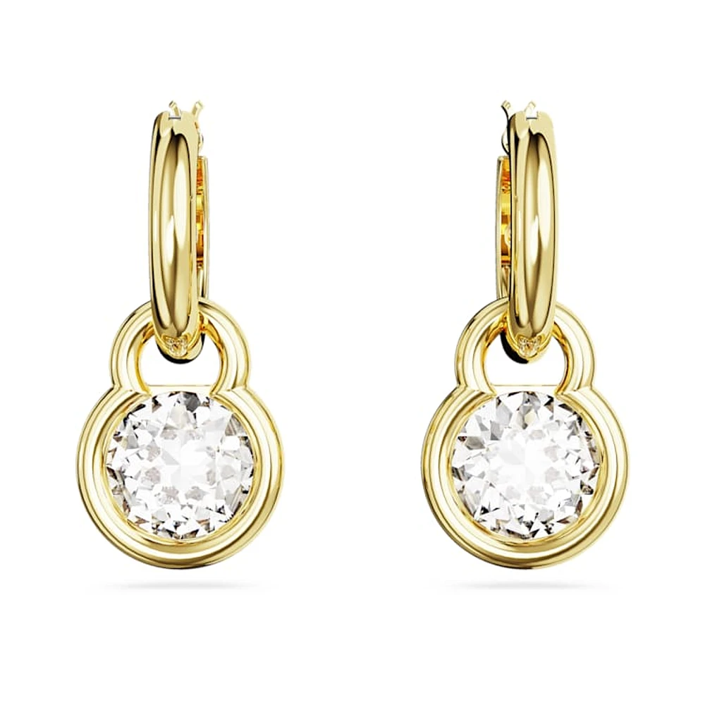 Imber drop earrings, Round cut, White, Gold-tone plated by SWAROVSKI