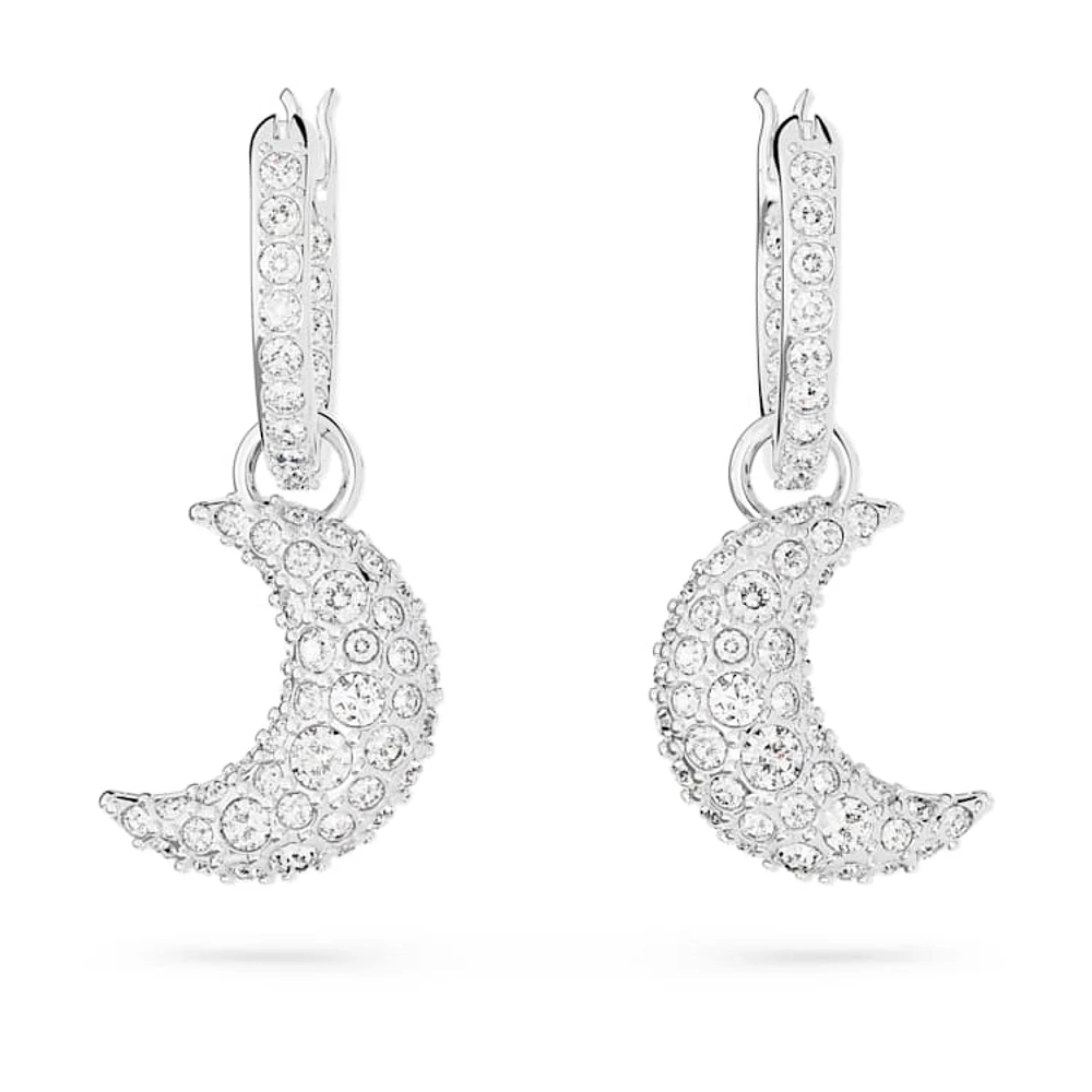 Sublima drop earrings, Moon, White, Rhodium plated by SWAROVSKI