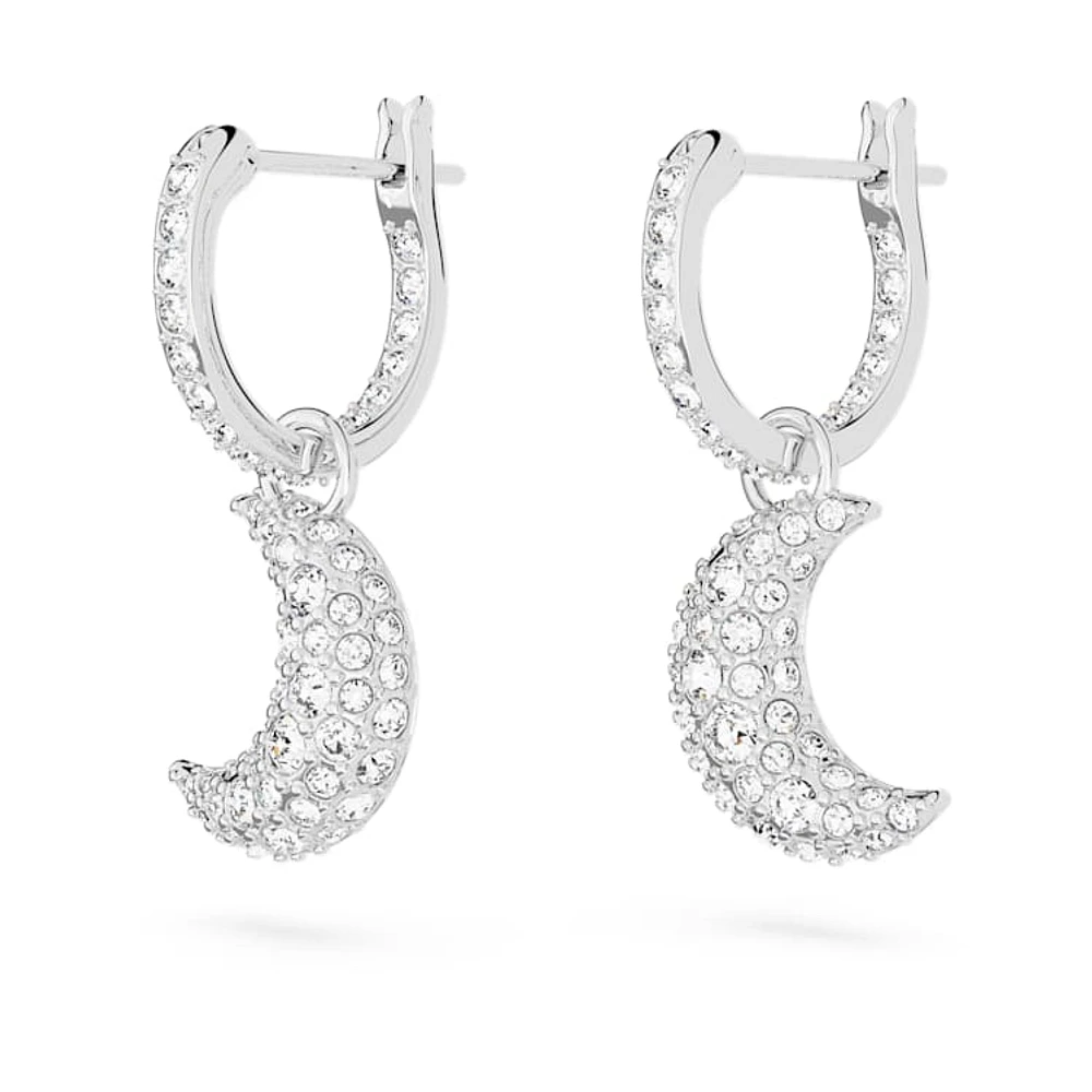 Sublima drop earrings, Moon, White, Rhodium plated by SWAROVSKI