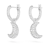 Sublima drop earrings, Moon, White, Rhodium plated by SWAROVSKI