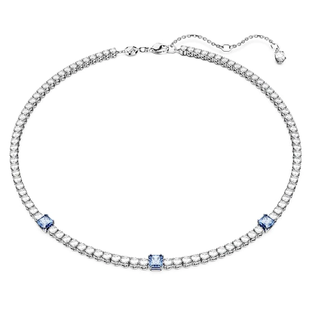 Matrix Tennis necklace, Mixed cuts, Blue, Rhodium plated by SWAROVSKI