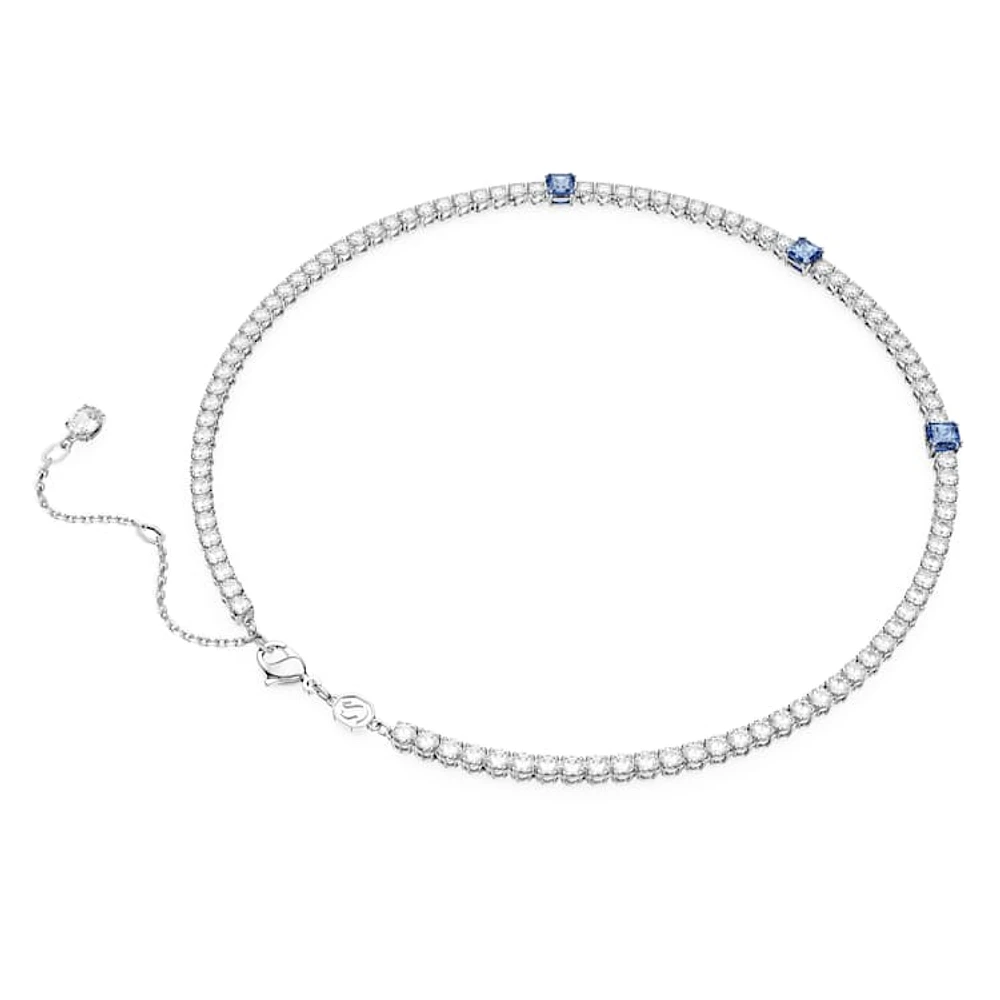 Matrix Tennis necklace, Mixed cuts, Blue, Rhodium plated by SWAROVSKI