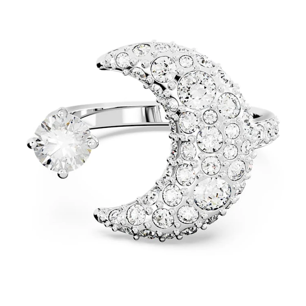 Sublima open ring, Moon, White, Rhodium plated by SWAROVSKI