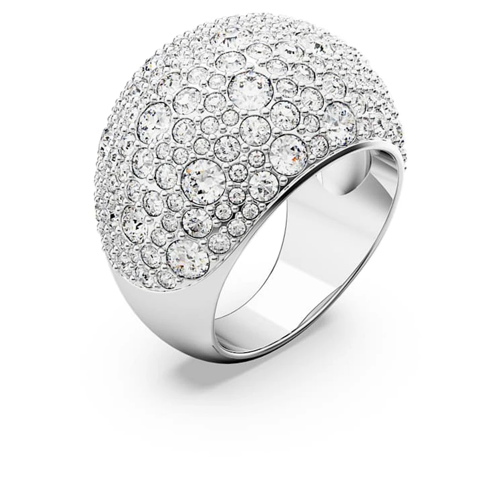 Sublima cocktail ring, Moon, White, Rhodium plated by SWAROVSKI