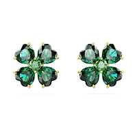 Idyllia stud earrings, Clover, Green, Gold-tone plated by SWAROVSKI