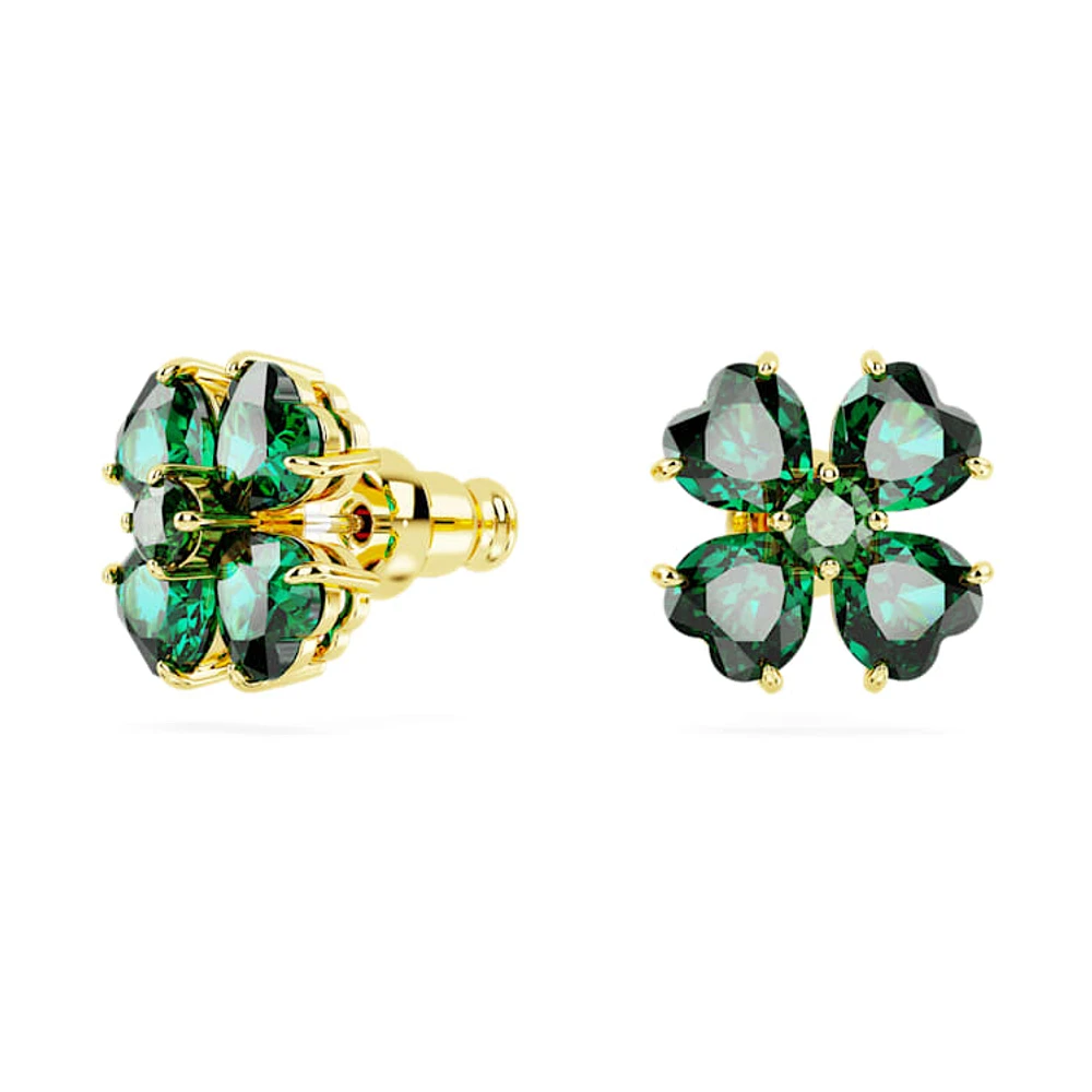 Idyllia stud earrings, Clover, Green, Gold-tone plated by SWAROVSKI