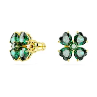 Idyllia stud earrings, Clover, Green, Gold-tone plated by SWAROVSKI