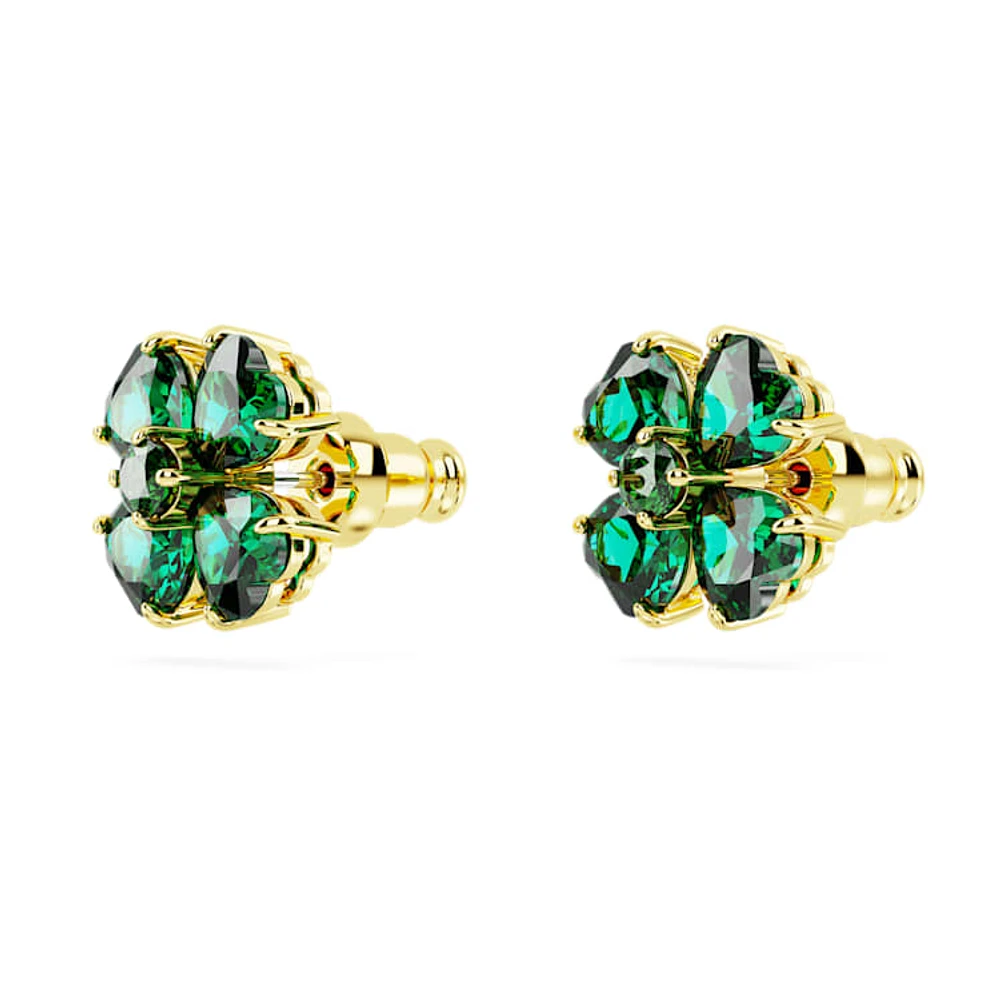 Idyllia stud earrings, Clover, Green, Gold-tone plated by SWAROVSKI