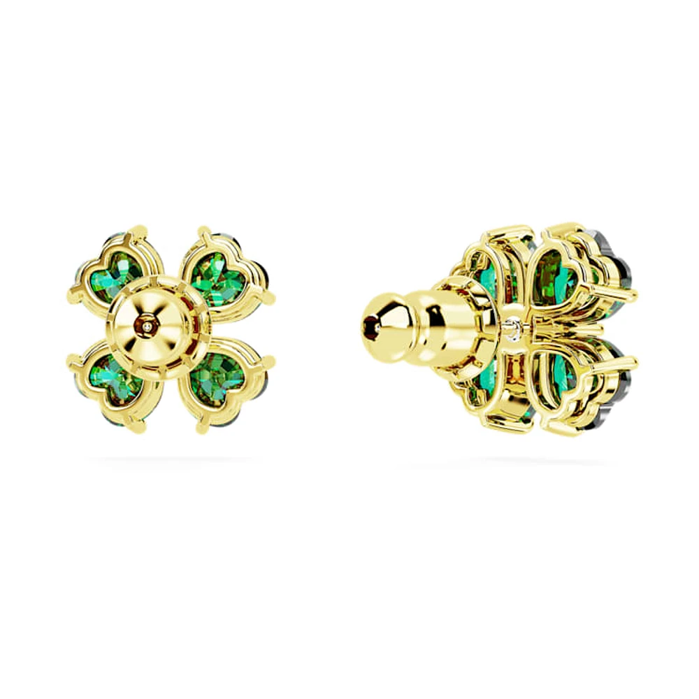 Idyllia stud earrings, Clover, Green, Gold-tone plated by SWAROVSKI