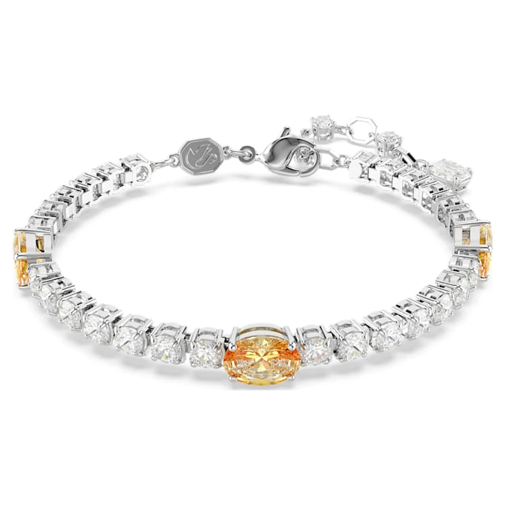 Matrix Tennis bracelet, Mixed cuts, Yellow, Rhodium plated by SWAROVSKI