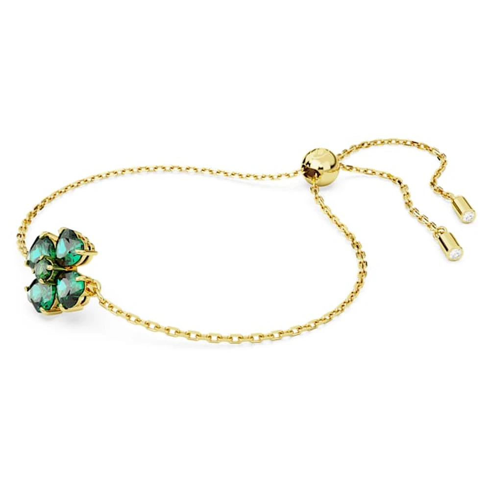 Idyllia bracelet, Mixed cuts, Clover, Green, Gold-tone plated by SWAROVSKI