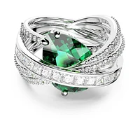 Hyperbola cocktail ring, Mixed cuts, Four bands, Green, Rhodium plated by SWAROVSKI