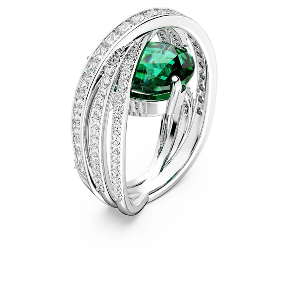 Hyperbola cocktail ring, Mixed cuts, Four bands, Green, Rhodium plated by SWAROVSKI