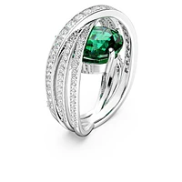 Hyperbola cocktail ring, Mixed cuts, Four bands, Green, Rhodium plated by SWAROVSKI