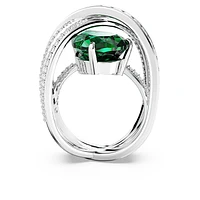 Hyperbola cocktail ring, Mixed cuts, Four bands, Green, Rhodium plated by SWAROVSKI