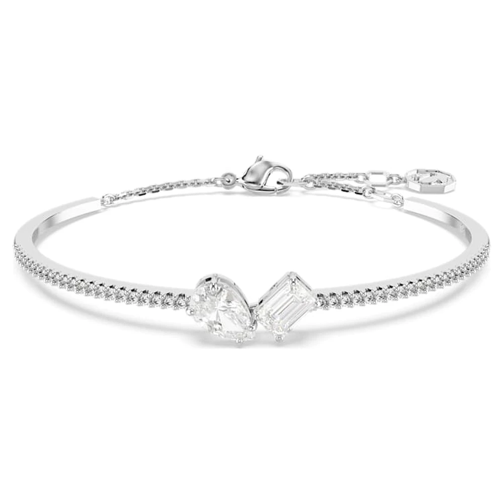 Mesmera bangle, Mixed cuts, White, Rhodium plated by SWAROVSKI