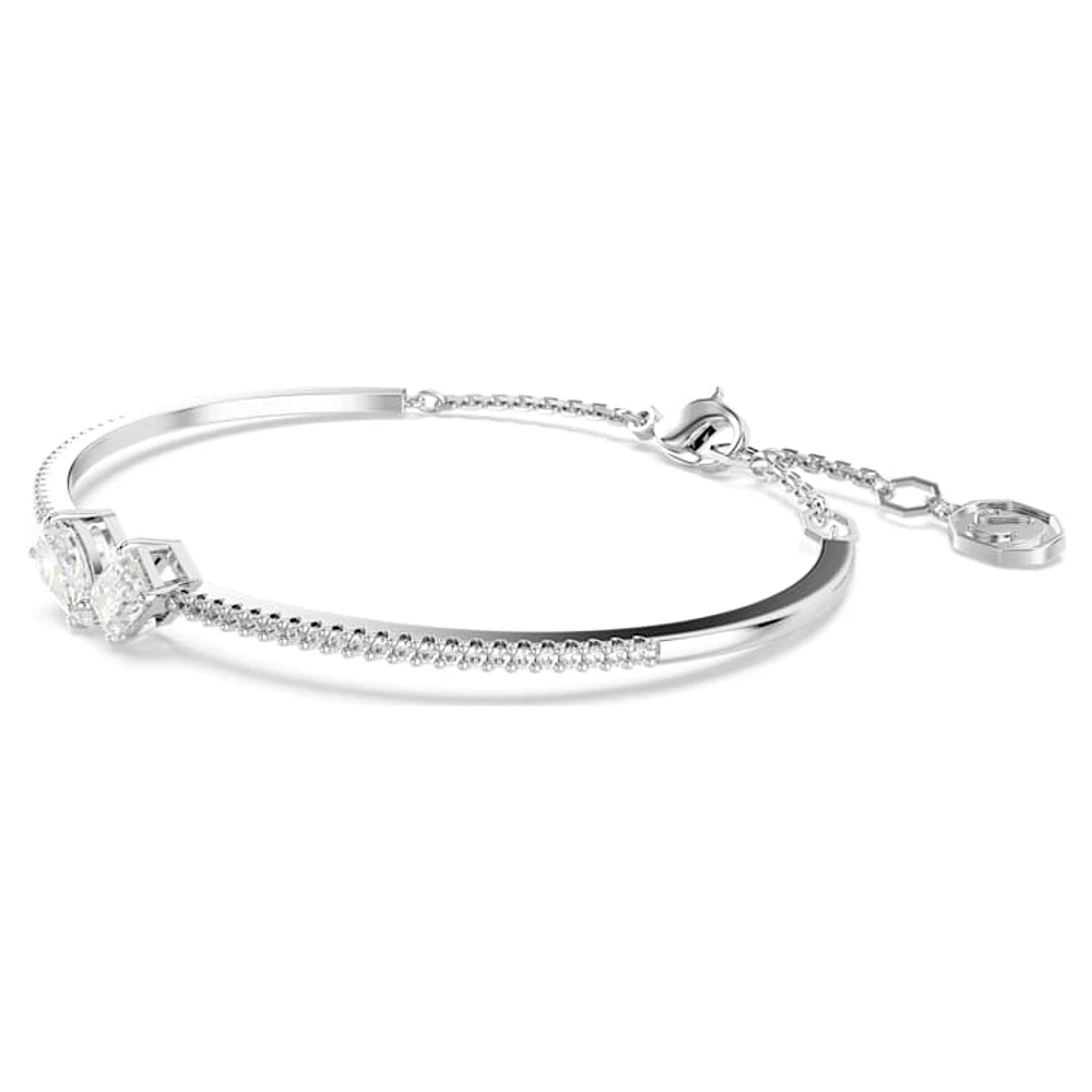 Mesmera bangle, Mixed cuts, White, Rhodium plated by SWAROVSKI