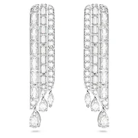 Hyperbola drop earrings, Mixed cuts, White, Rhodium plated by SWAROVSKI