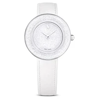 Crystalline Lustre watch, Swiss Made, Leather strap, White, Stainless steel by SWAROVSKI