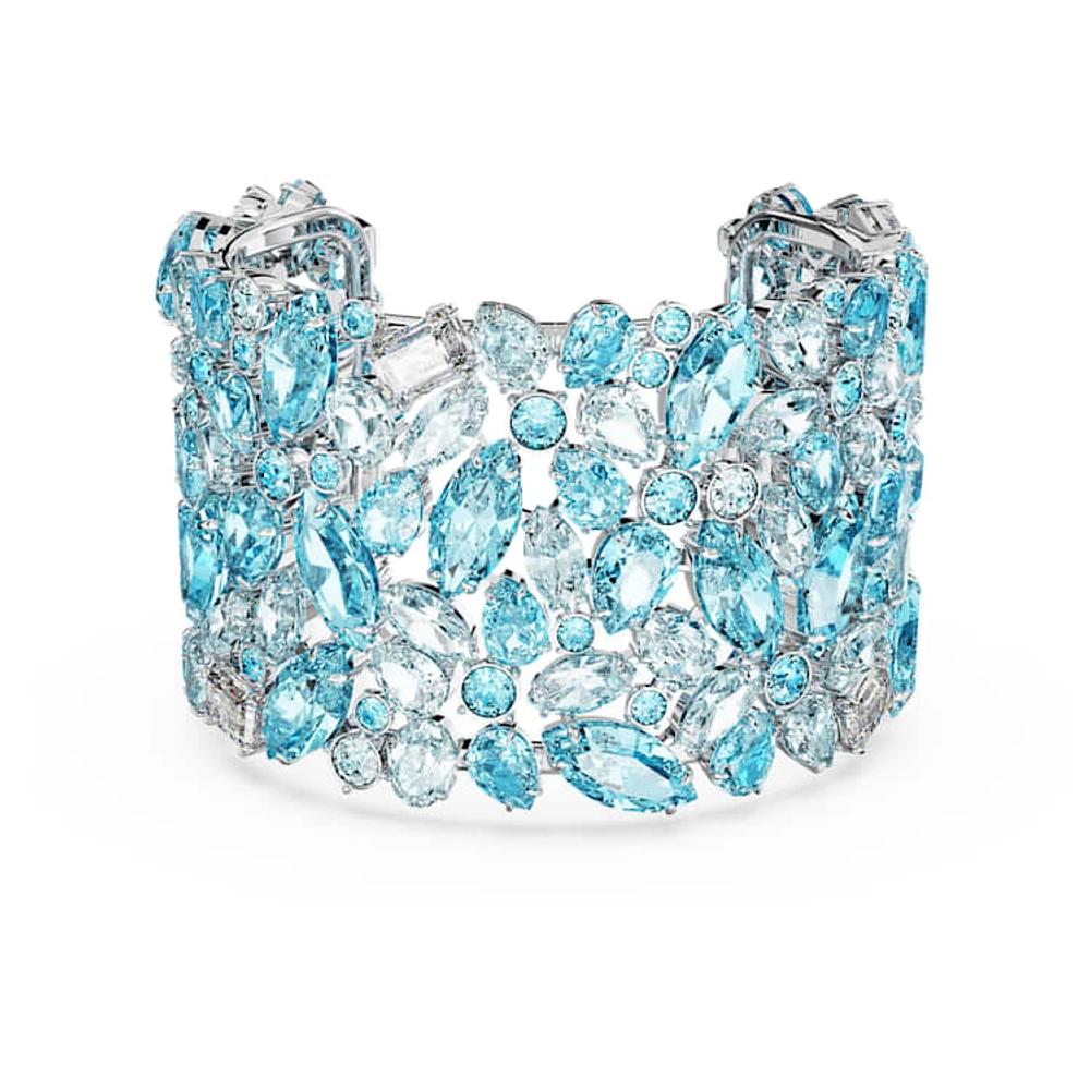 Gema cuff, Mixed cuts, Blue, Rhodium plated by SWAROVSKI