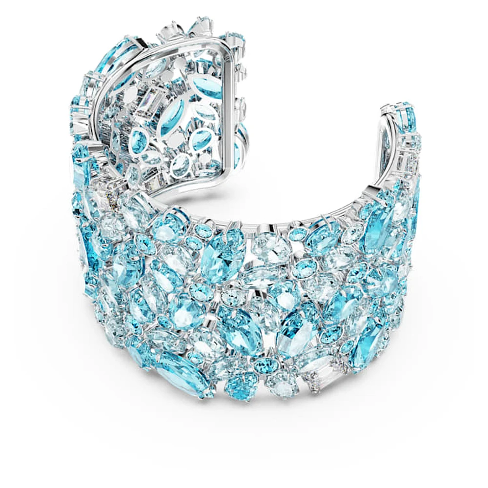 Gema cuff, Mixed cuts, Blue, Rhodium plated by SWAROVSKI