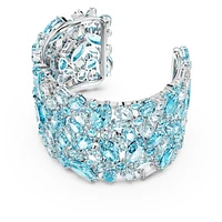 Gema cuff, Mixed cuts, Blue, Rhodium plated by SWAROVSKI