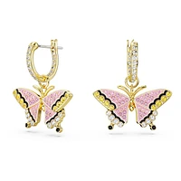 Idyllia drop earrings, Butterfly, Multicoloured, Gold-tone plated by SWAROVSKI