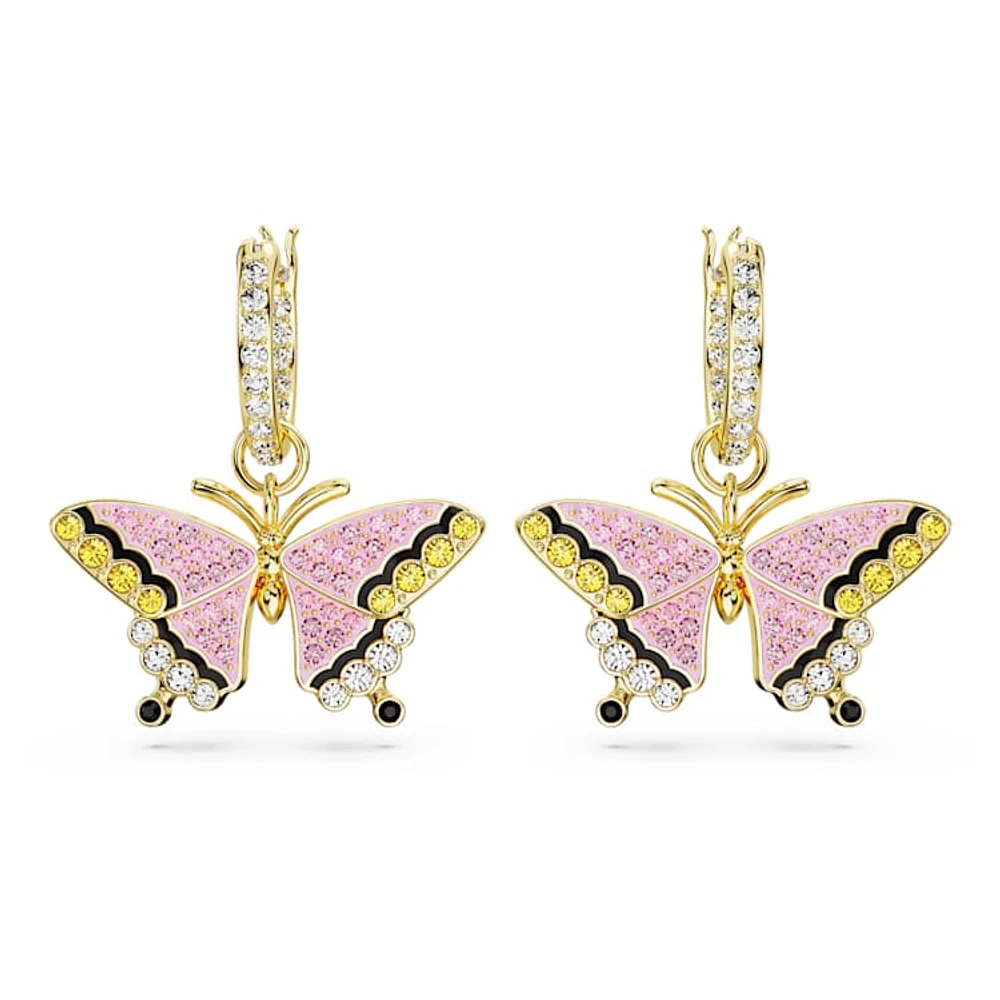 Idyllia drop earrings, Butterfly, Multicoloured, Gold-tone plated by SWAROVSKI