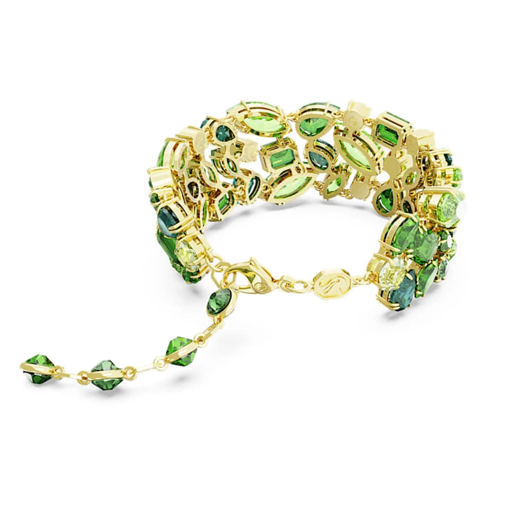 Gema bracelet, Mixed cuts, Green, Gold-tone plated by SWAROVSKI