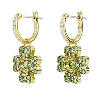 Idyllia drop earrings, Clover, Green, Gold-tone plated by SWAROVSKI