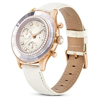 Octea Chrono watch, Swiss Made, Leather strap, White, Rose gold-tone finish by SWAROVSKI