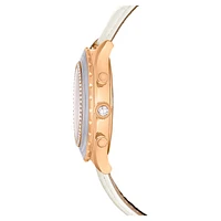 Octea Chrono watch, Swiss Made, Leather strap, White, Rose gold-tone finish by SWAROVSKI