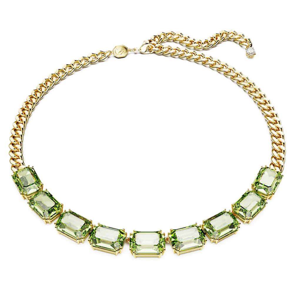 Millenia necklace, Octagon cut, Green, Gold-tone plated by SWAROVSKI