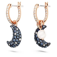 Sublima drop earrings, Crystal pearl, Asymmetrical design, Moon, Multicoloured, Rose gold-tone plated by SWAROVSKI