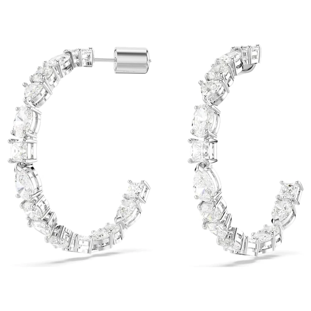 Mesmera hoop earrings, Mixed cuts, White, Rhodium plated by SWAROVSKI