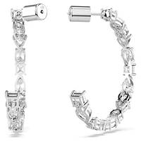 Mesmera hoop earrings, Mixed cuts, White, Rhodium plated by SWAROVSKI