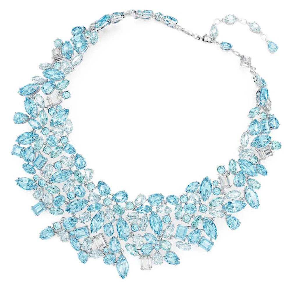 Gema necklace, Mixed cuts, Blue, Rhodium plated by SWAROVSKI