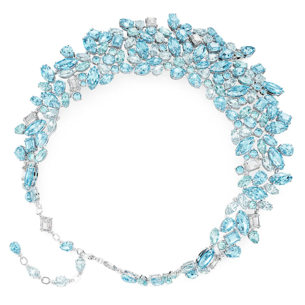 Gema necklace, Mixed cuts, Blue, Rhodium plated by SWAROVSKI