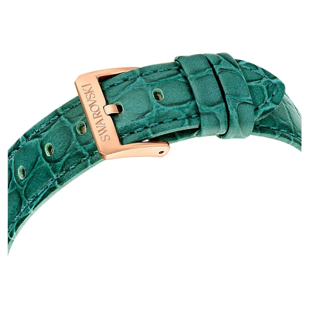 Octea Chrono watch, Swiss Made, Leather strap, Green, Rose gold-tone finish by SWAROVSKI