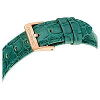 Octea Chrono watch, Swiss Made, Leather strap, Green, Rose gold-tone finish by SWAROVSKI