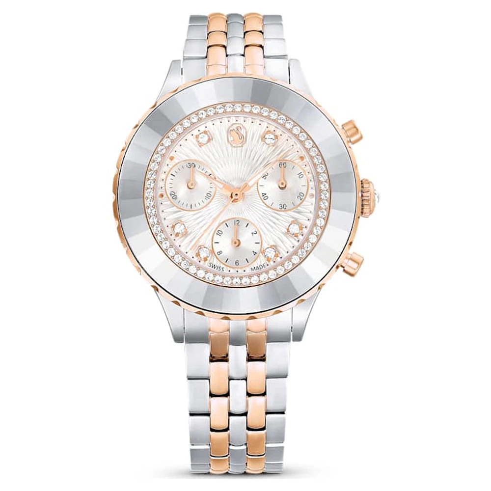 Octea Chrono watch, Swiss Made, Metal bracelet, Rose gold tone, Mixed metal finish by SWAROVSKI