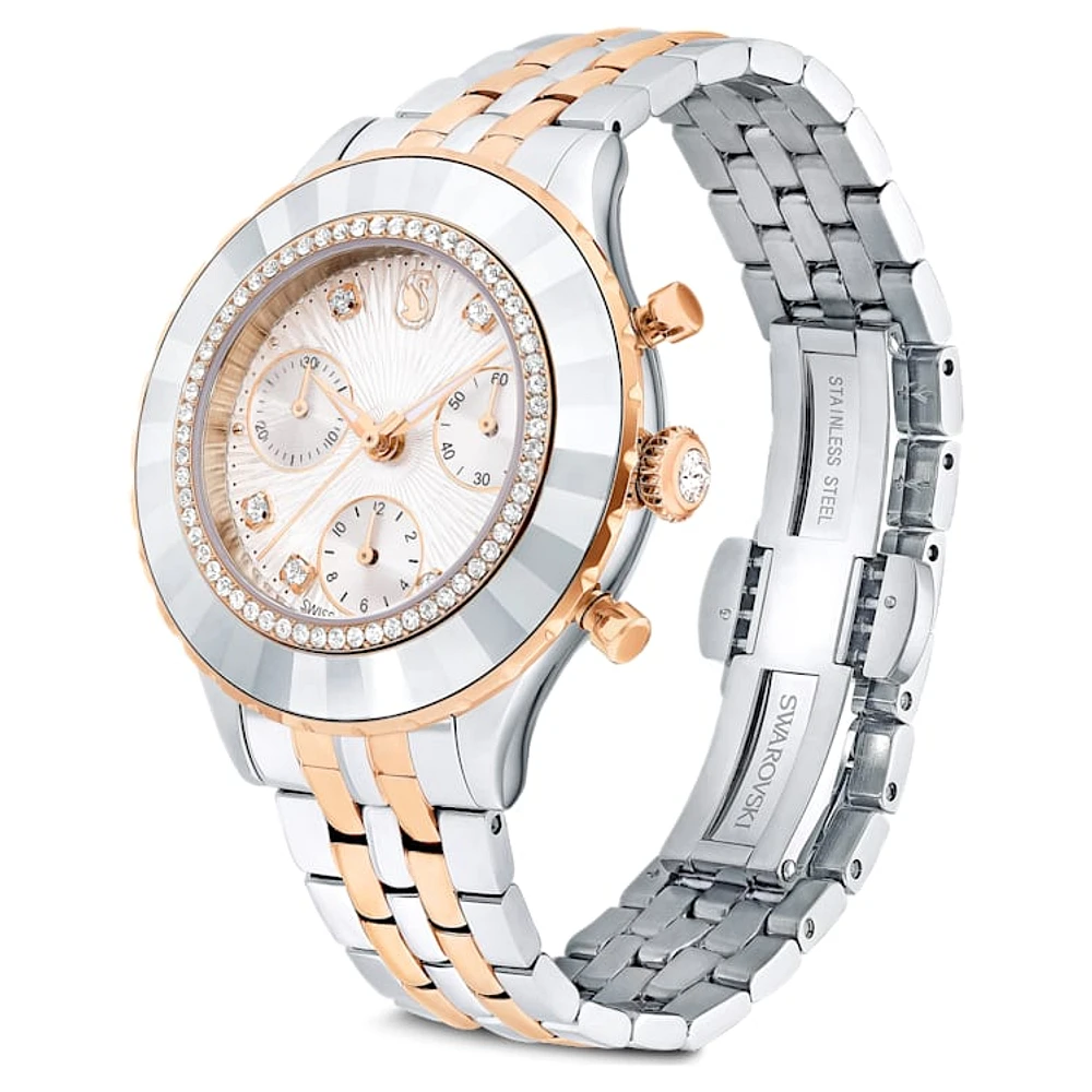 Octea Chrono watch, Swiss Made, Metal bracelet, Rose gold tone, Mixed metal finish by SWAROVSKI