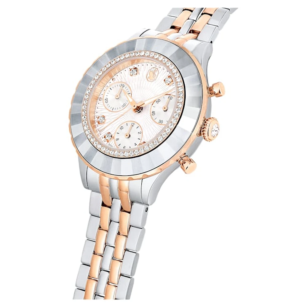 Octea Chrono watch, Swiss Made, Metal bracelet, Rose gold tone, Mixed metal finish by SWAROVSKI