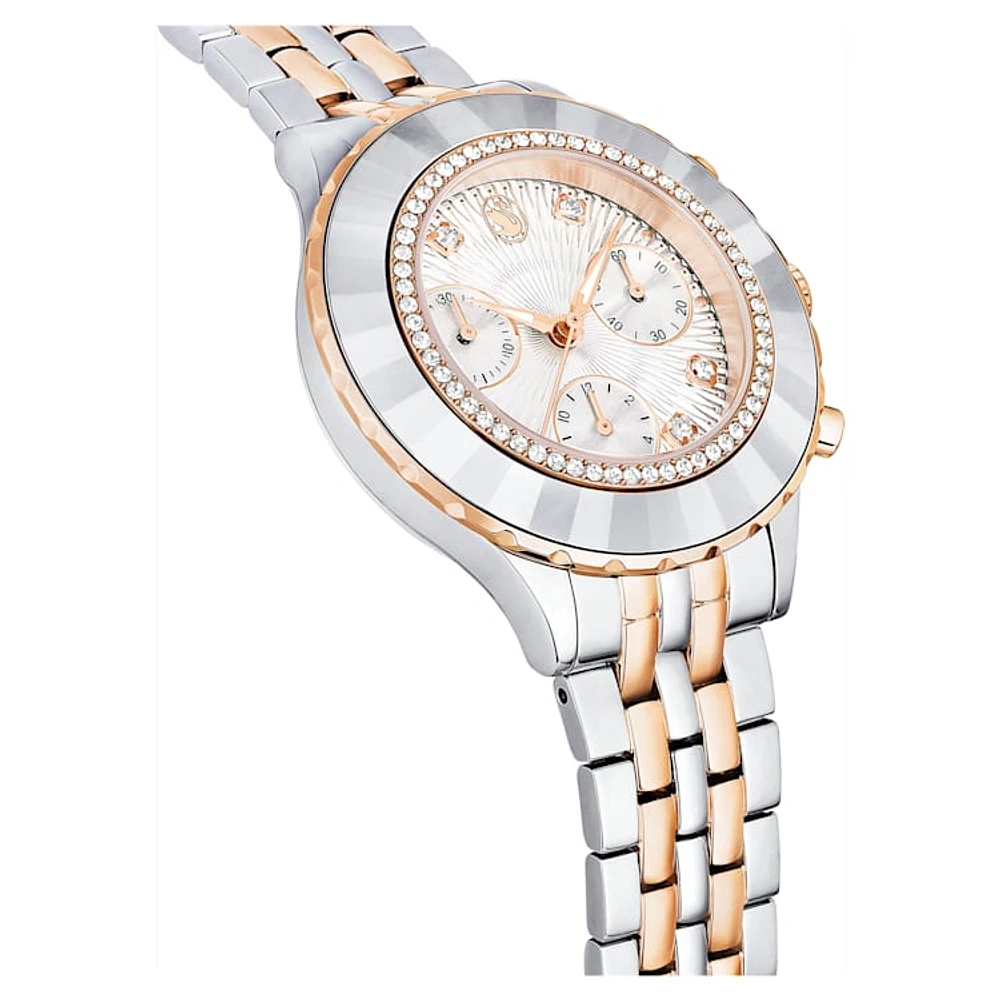 Octea Chrono watch, Swiss Made, Metal bracelet, Rose gold tone, Mixed metal finish by SWAROVSKI