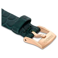 Watch strap, 14 mm (0.55") width, Leather, Green, Rose gold-tone finish by SWAROVSKI