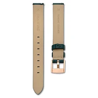 Watch strap, 14 mm (0.55") width, Leather, Green, Rose gold-tone finish by SWAROVSKI